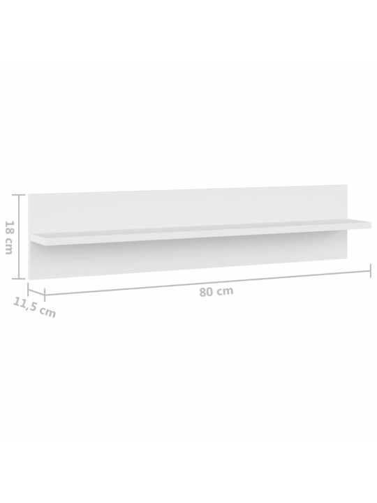 Seinähyllyt 2 kpl valkoinen 80x11,5x18 cm lastulevy