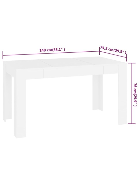 Ruokapöytä valkoinen 140x74,5x76 cm tekninen puu