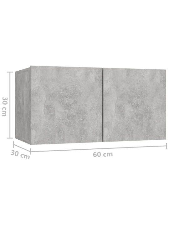 Seinäkiinnitettävät TV-tasot 3 kpl betoninharmaa 60x30x30 cm