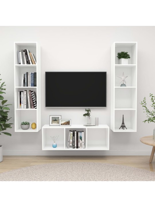 3-osainen tv-kaappisarja valkoinen lastulevy