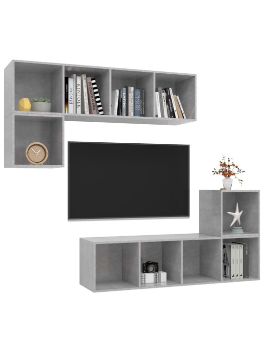 4-osainen tv-kaappisarja betoninharmaa lastulevy
