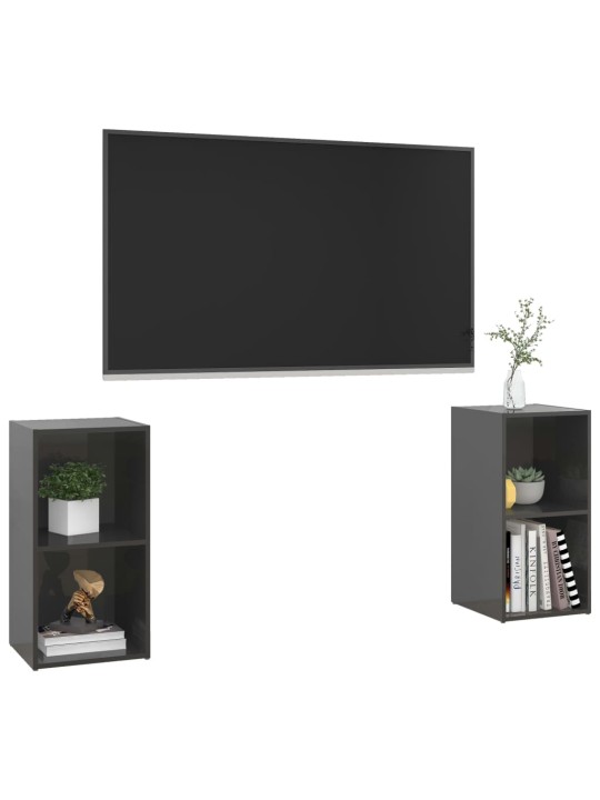 TV-tasot 2 kpl korkeakiilto harmaa 72x35x36,5 cm lastulevy