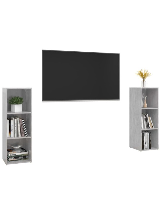 Tv-tasot 2 kpl betoninharmaa 107x35x37 cm lastulevy