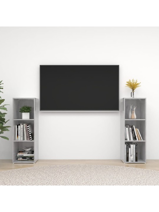Tv-tasot 2 kpl betoninharmaa 107x35x37 cm lastulevy