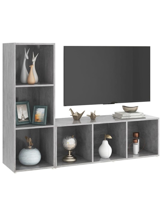Tv-tasot 2 kpl betoninharmaa 107x35x37 cm lastulevy