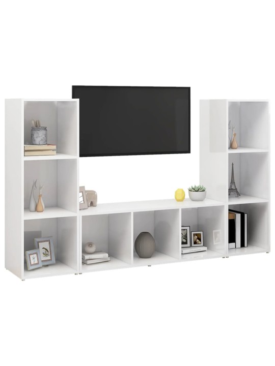Tv-tasot 3 kpl valkoinen 107x35x37 cm lastulevy