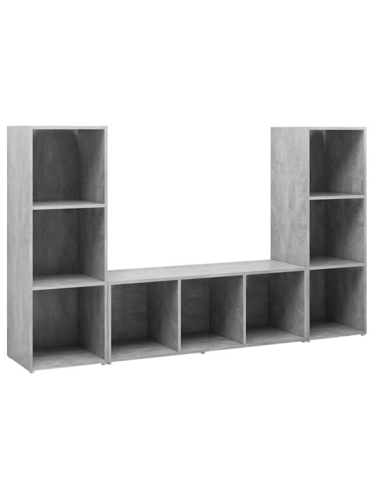 Tv-tasot 3 kpl betoninharmaa 107x35x37 cm lastulevy