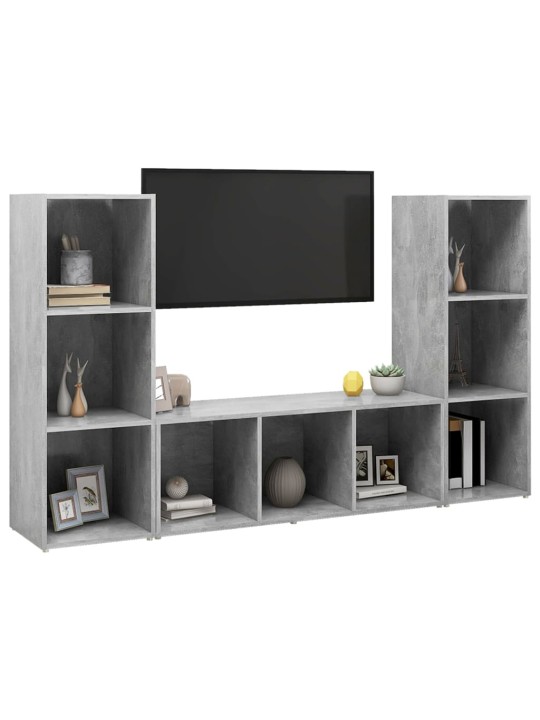Tv-tasot 3 kpl betoninharmaa 107x35x37 cm lastulevy
