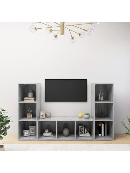 Tv-tasot 3 kpl betoninharmaa 107x35x37 cm lastulevy
