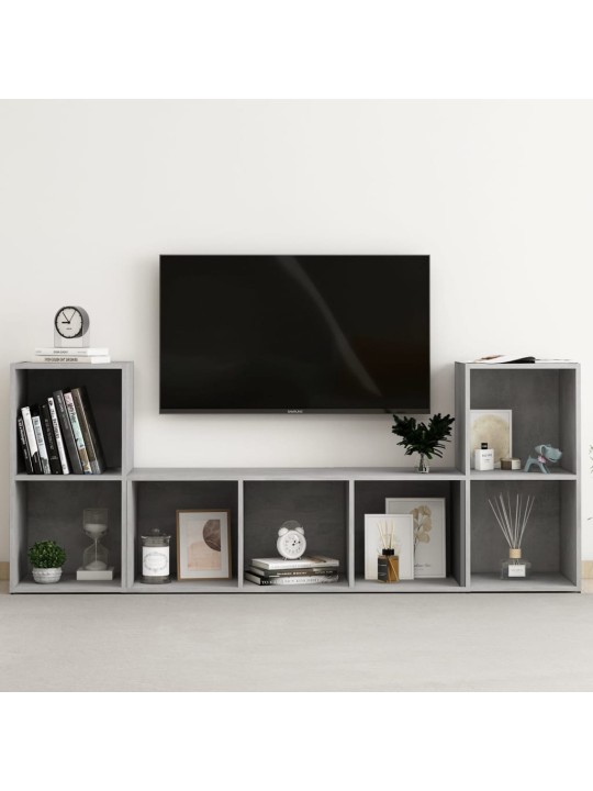 3-osainen tv-kaappisarja betoninharmaa lastulevy