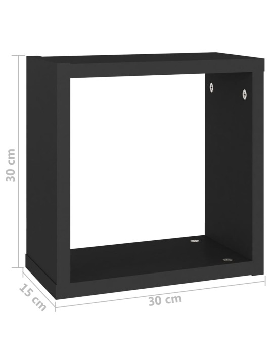 Kuutioseinähyllyt 2 kpl musta 30x15x30 cm