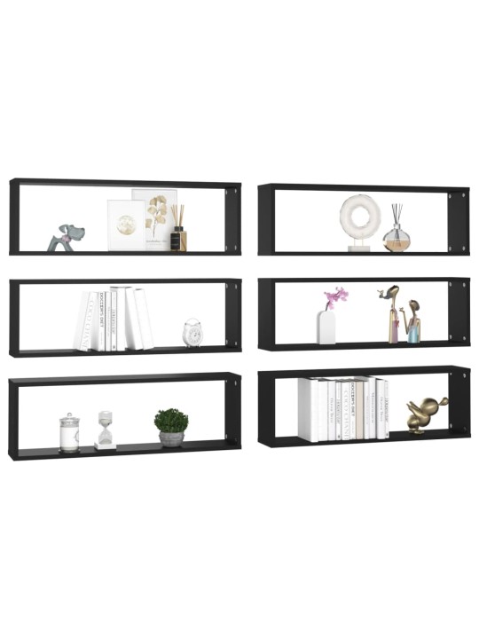 Kuutioseinähyllyt 6 kpl musta 80x15x26,5 cm lastulevy