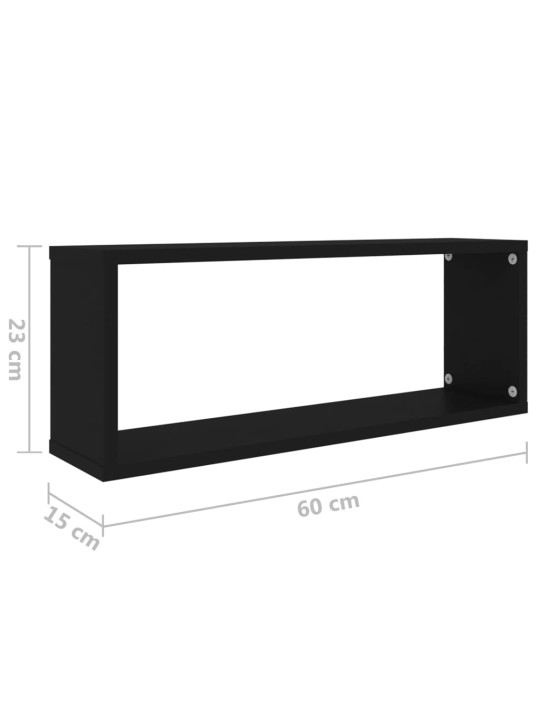 Kuutioseinähyllyt 2 kpl musta 60x15x23 cm lastulevy