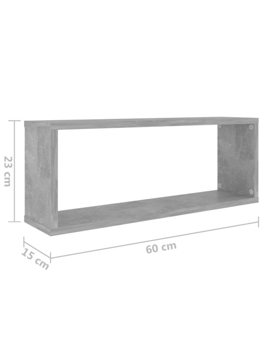 Kuutioseinähyllyt 2 kpl betoninharmaa 60x15x23 cm lastulevy