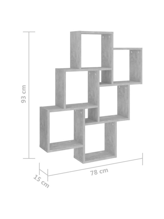 Kuutioseinähylly betoninharmaa 78x15x93 cm lastulevy