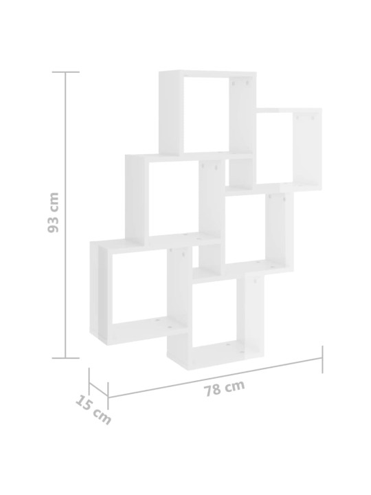 Kuutioseinähylly korkeakiilto valkoinen 78x15x93 cm lastulevy
