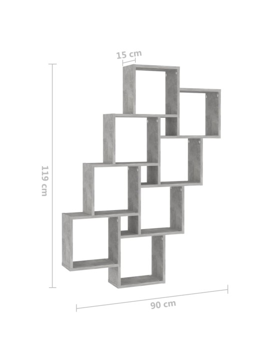 Kuutioseinähylly betoninharmaa 90x15x119 cm lastulevy