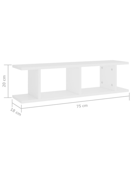 Seinähyllyt 2 kpl valkoinen 75x18x20 cm tekninen puu