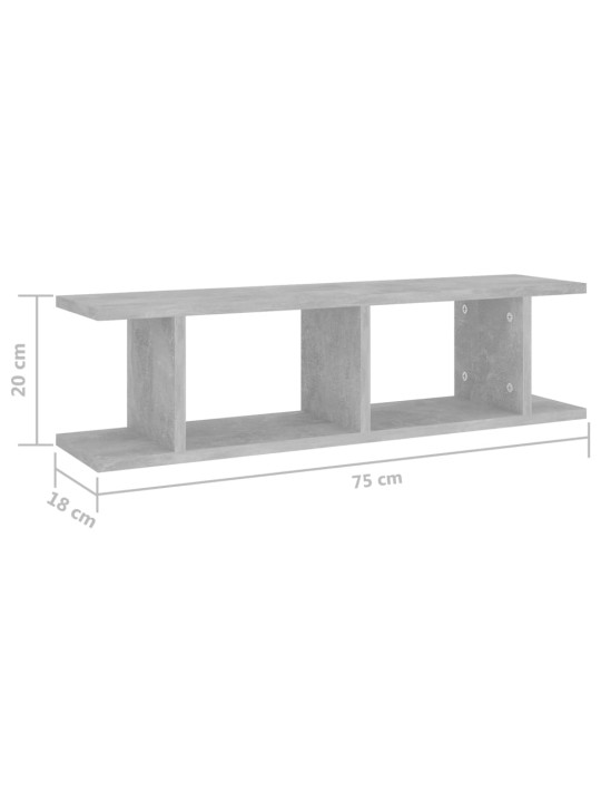 Seinähyllyt 2 kpl betoninharmaa 75x18x20 cm tekninen puu