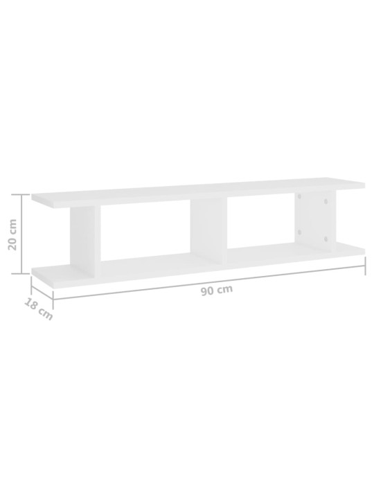 Seinähyllyt 2 kpl valkoinen 90x18x20 cm lastulevy