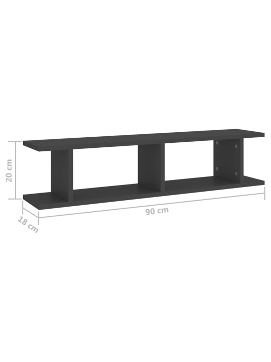 Seinähyllyt 2 kpl harmaa 90x18x20 cm lastulevy