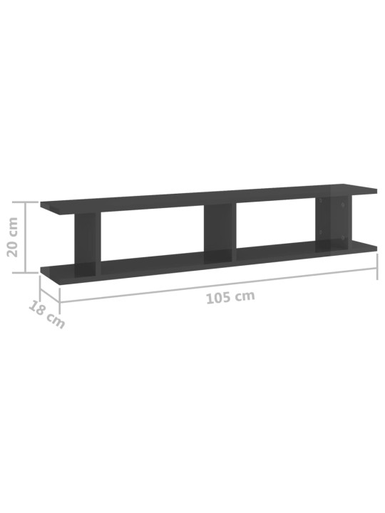 Seinähyllyt 2 kpl korkeakiilto harmaa 105x18x20 cm lastulevy