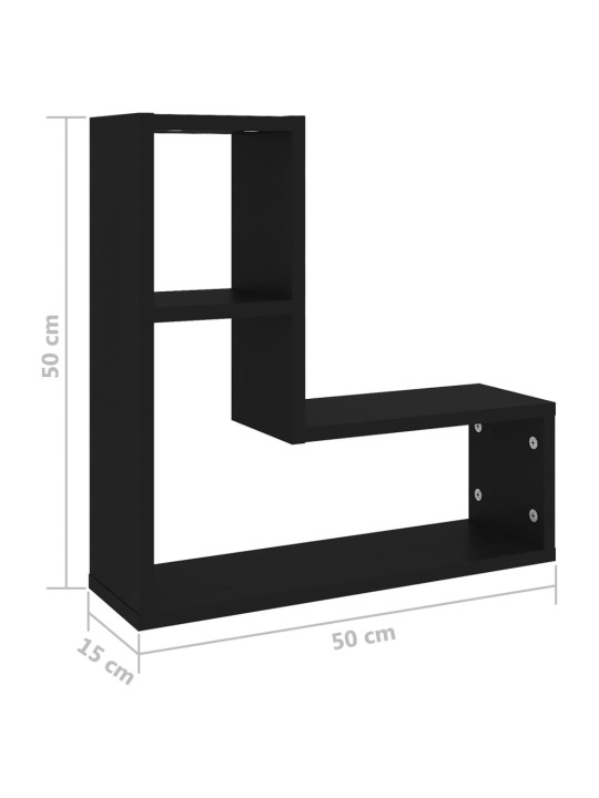 Seinähyllyt 2 kpl musta 50x15x50 cm lastulevy