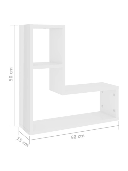 Seinähyllyt 2 kpl korkeakiilto valkoinen 50x15x50 cm lastulevy