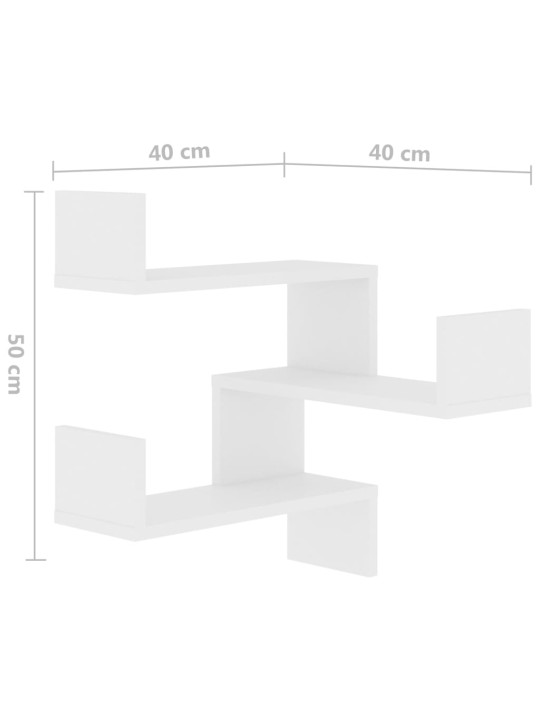 Seinäkulmahyllyt 2 kpl valkoinen 40x40x50 cm lastulevy