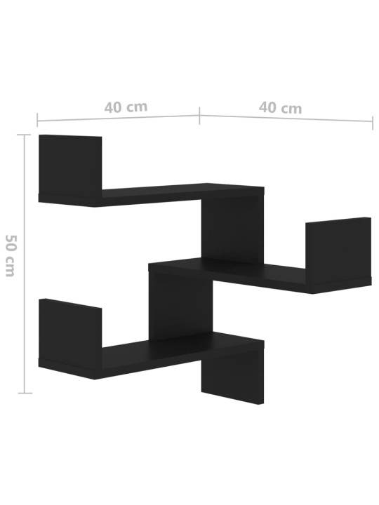 Seinäkulmahyllyt 2 kpl musta 40x40x50 cm lastulevy