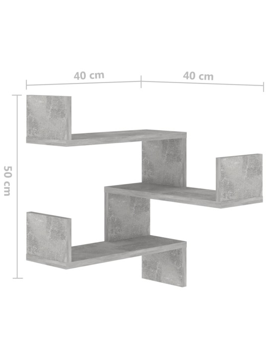 Seinäkulmahyllyt 2 kpl betoninharmaa 40x40x50 cm lastulevy