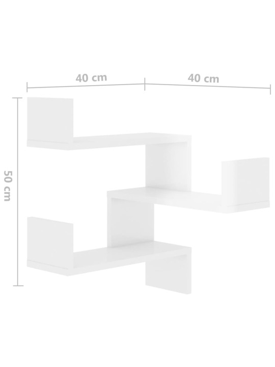 Seinäkulmahyllyt 2 kpl korkeakiilto valk. 40x40x50 cm lastulevy