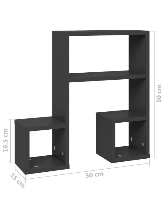 Seinähyllyt 2 kpl harmaa 50x15x50 cm lastulevy