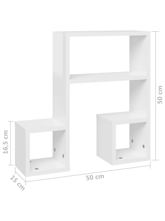 Seinähyllyt 2 kpl korkeakiilto valkoinen 50x15x50 cm lastulevy