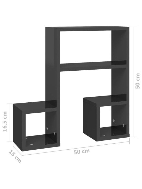 Seinähyllyt 2 kpl korkeakiilto harmaa 50x15x50 cm lastulevy