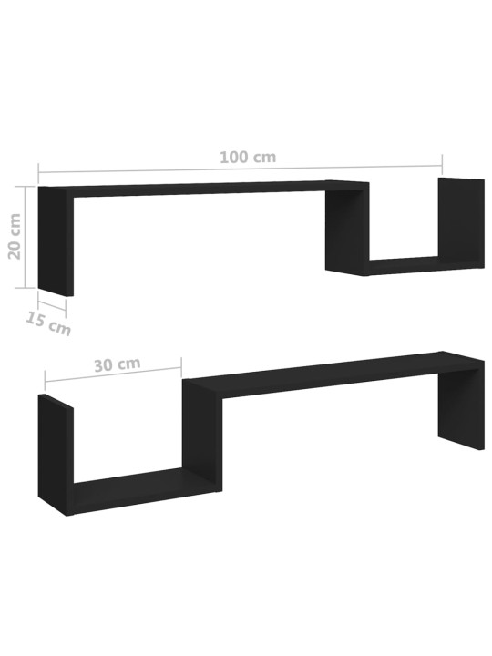 Seinähyllyt 2 kpl musta 100x15x20 cm lastulevy