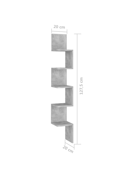 Seinäkulmahylly betoninharmaa 20x20x127,5 cm lastulevy