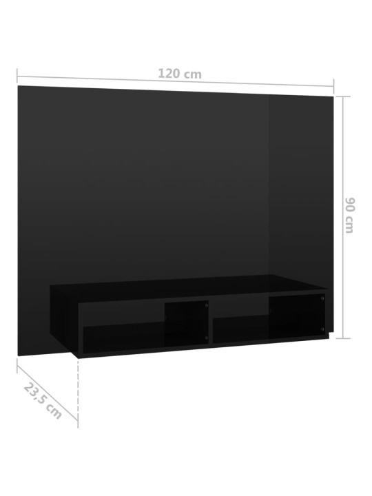 TV-taso seinälle korkeakiilto musta 120x23,5x90 cm lastulevy