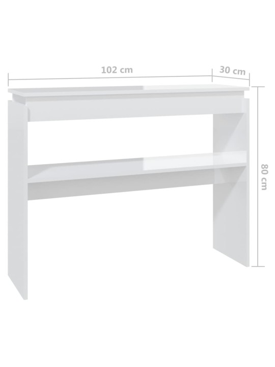 Konsolipöytä korkeakiilto valkoinen 102x30x80 cm tekninen puu