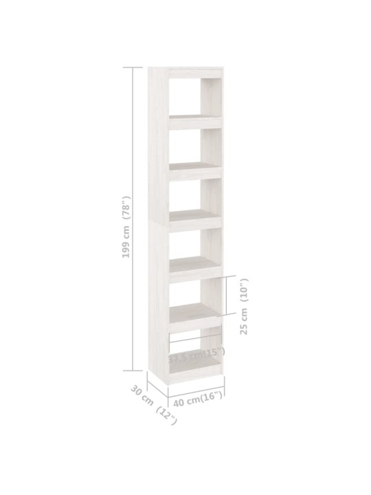 Kirjahylly/tilanjakaja valkoinen 40x30x199 cm täysi mänty