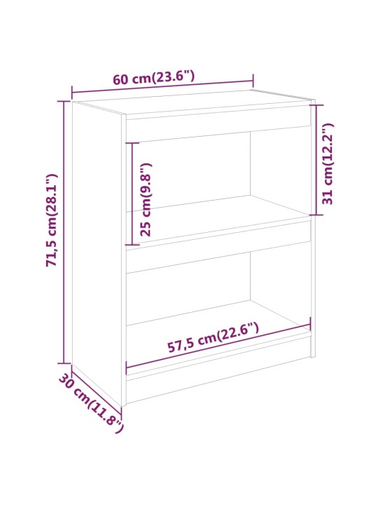 Kirjahylly/tilanjakaja 60x30x71,5 cm täysi mänty