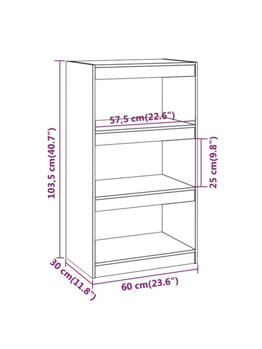 Kirjahylly/tilanjakaja 60x30x103,5 cm täysi mänty