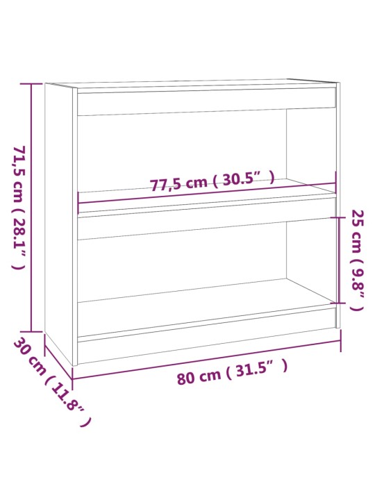 Kirjahylly/tilanjakaja 80x30x71,5 cm täysi mänty