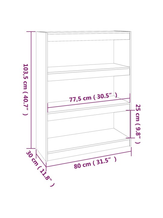 Kirjahylly/tilanjakaja 80x30x103,5 cm täysi mänty