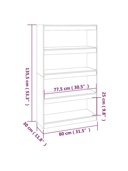 Kirjahylly/tilanjakaja musta 80x30x135,5 cm täysi mänty