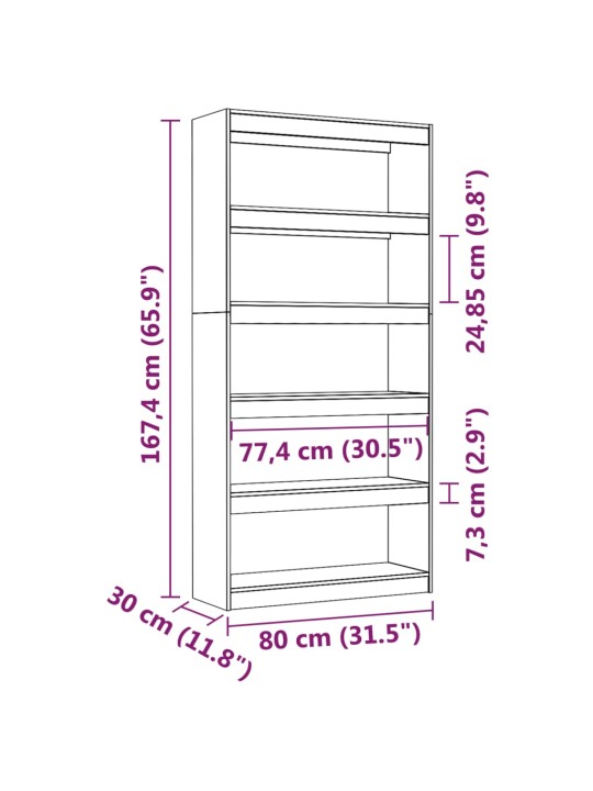 Kirjahylly/tilanjakaja 80x30x167,4 cm täysi mänty