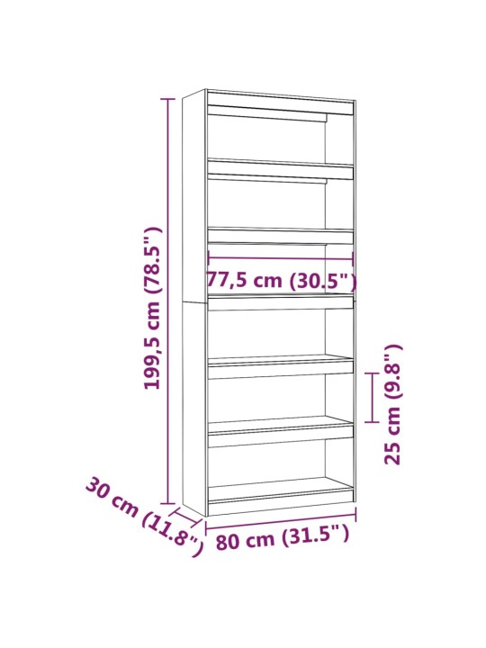 Kirjahylly/tilanjakaja 80x30x199,5 cm täysi mänty
