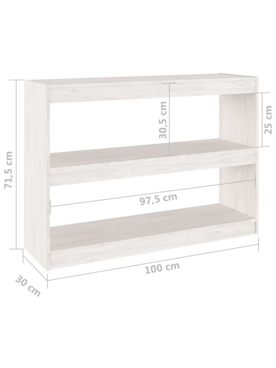 Kirjahylly/tilanjakaja valkoinen 100x30x71,5 cm täysi mänty