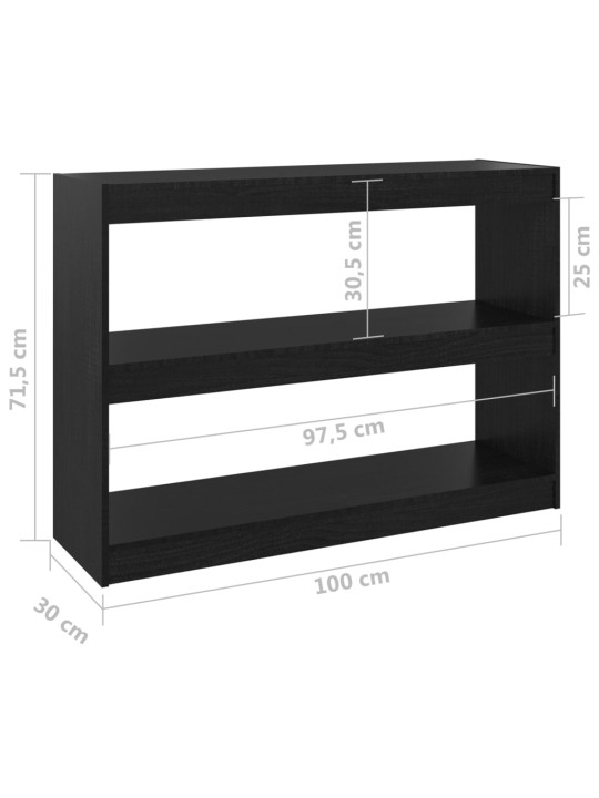 Kirjahylly/tilanjakaja musta 100x30x71,5 cm täysi mänty