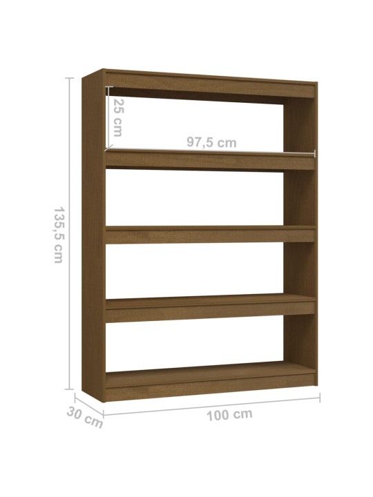 Kirjahylly/tilanjakaja hunajanruskea 100x30x135,5cm täysi mänty